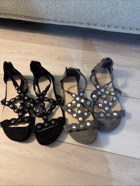 Brash Studded T-Strap Sandals in Black and Gray both pair for 1 price
